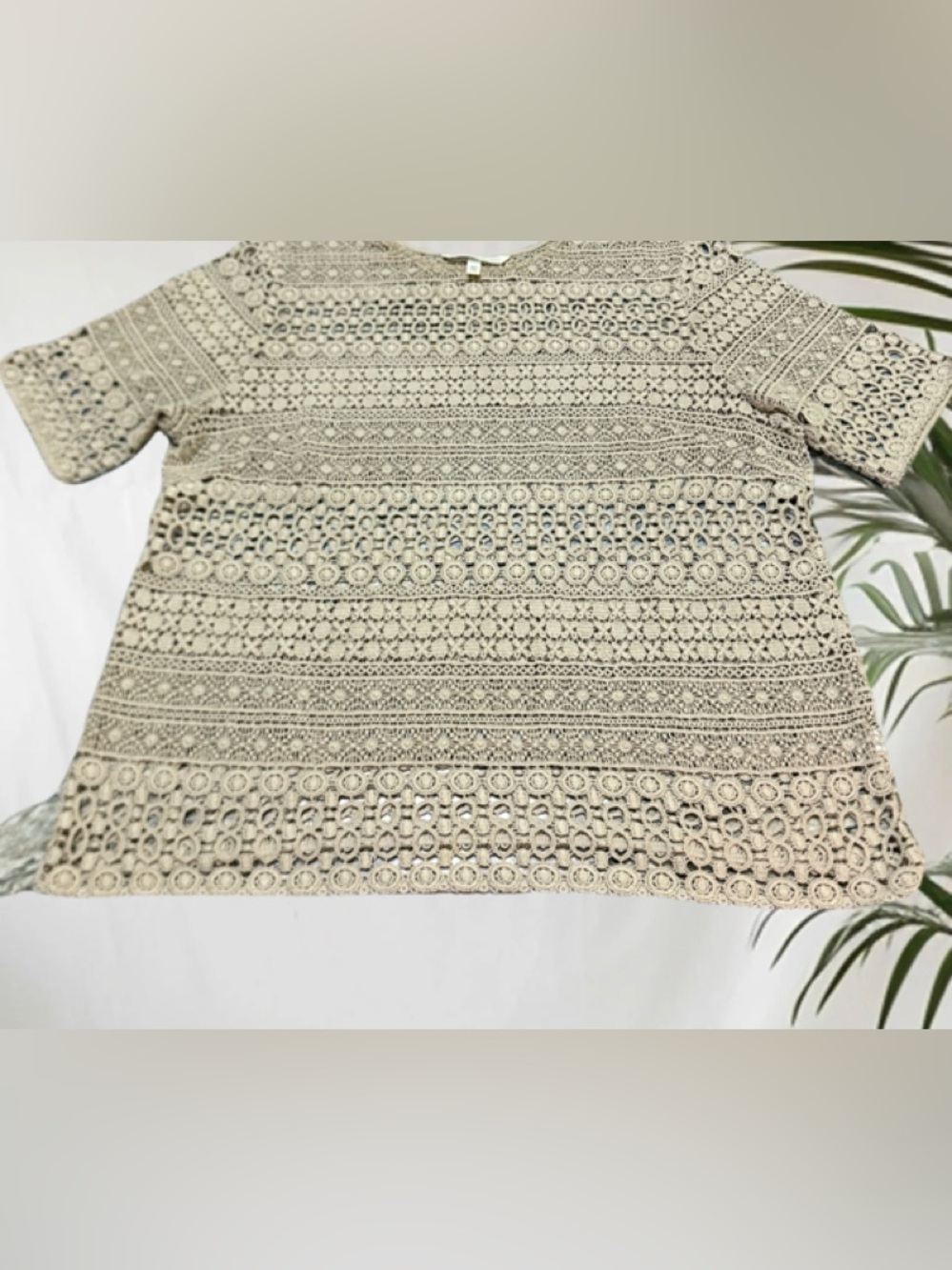 Victoria's Secret Crochet Lace Short Sleeve Top in Taupe L